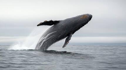 Fototapeta premium Humpback Whale Breaching with Barnacles on its Head