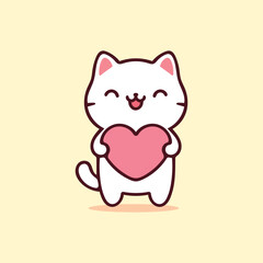 Cute cat with heart in cartoon vector illustration