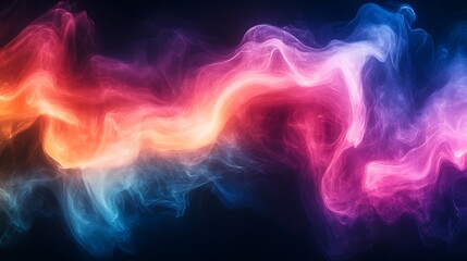 Fototapeta premium Flowing rainbow smoke creating abstract shapes against a pure black background, the colorful wisps blending into a mesmerizing dance, ethereal and vivid, photorealistic quality, hd clarity,