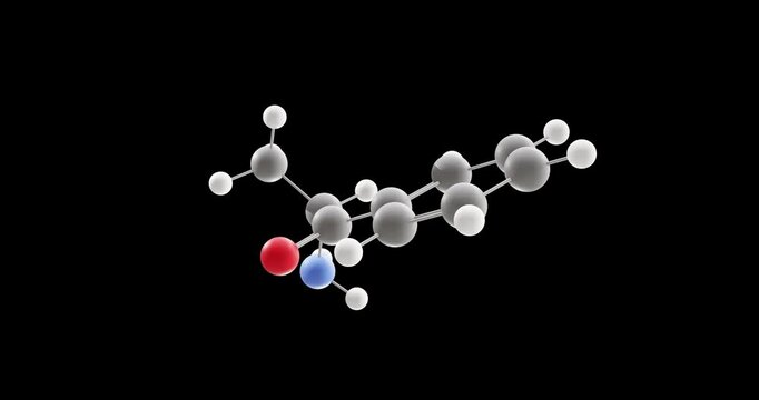 Cathinone molecule, rotating 3D model of benzoylethanamine, looped video on a black background