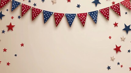 Obraz premium Colorful festive garland with red, white, and blue bunting and stars, perfect for patriotic celebrations.