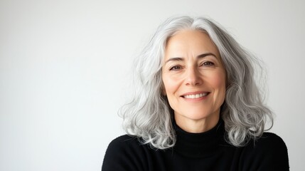 Fototapeta premium Portrait of smiling old woman on grey background