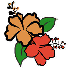 Hibiscus flower silhouettes red orange 