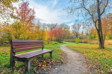 Serene Autumn Park Scene with Vibrant Foliage for Relaxation and Inspiration