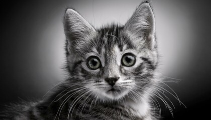 cute kitty looking at the camera; studio shoot; bw photo
