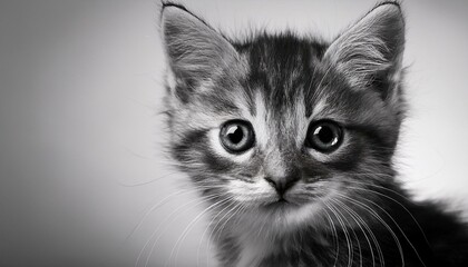 cute kitty looking at the camera; studio shoot; bw photo