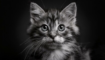 cute kitty looking at the camera; studio shoot; bw photo