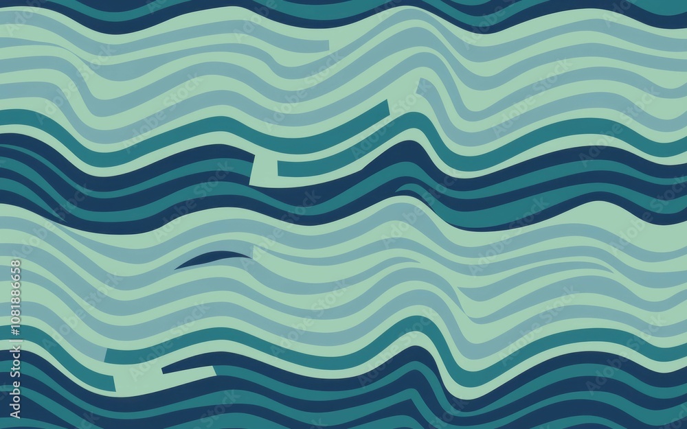 Poster abstract wavy lines pattern. serene blue green wave pattern. evokes calmness, fluidity, and ocean vi