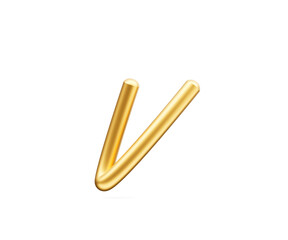 Obraz premium 3d Golden Shiny Small Letter v Alphabet v Rounded Inflatable Font White Background 3d Illustration