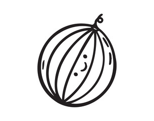 Watermelon funny character with a smile doodle hand drawn icon. Watermelon happy smiling drawing clipart outline element.