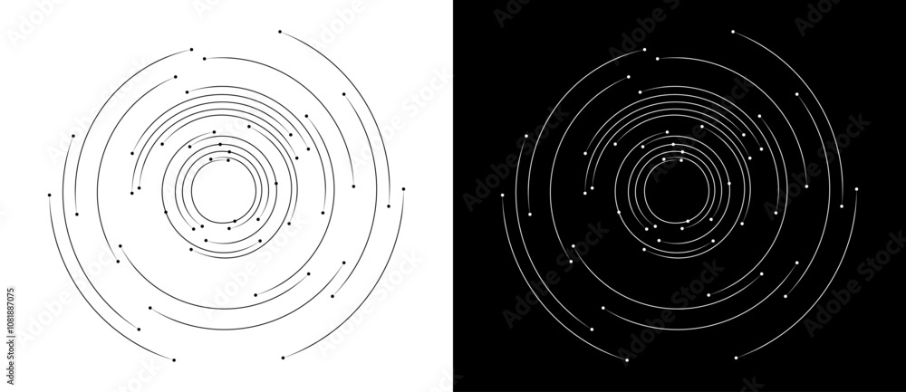 Aufkleber Abstract background with lines in circle. Art design spiral as logo or icon. A black figure on a white background and an equally white figure on the black side.