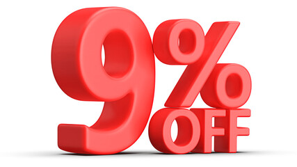 9 Percent Off Discount Red Number 3D Render