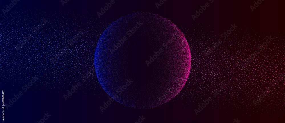 Fototapete Dotted circle with gradient as art background. Abstract vector Big Data concept. Blue and purple dots on dark background.