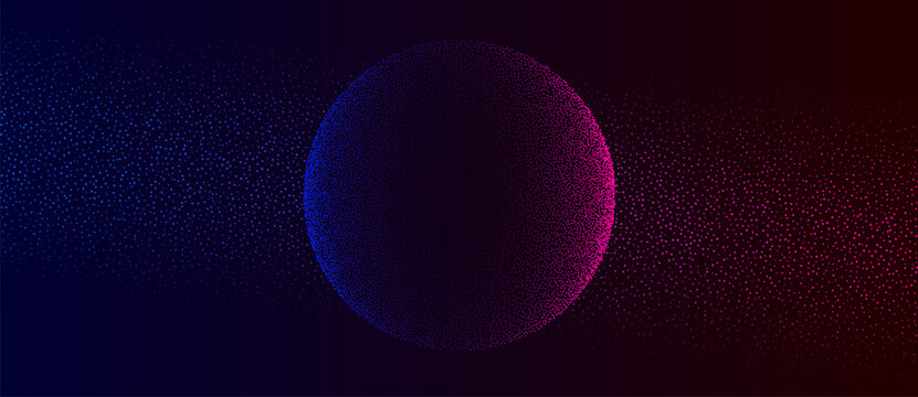 Dotted circle with gradient as art background. Abstract vector Big Data concept. Blue and purple dots on dark background.