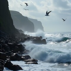 Waves crashing on rocks