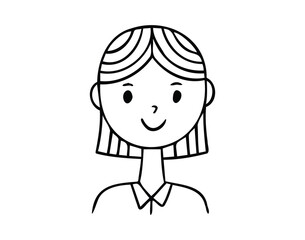 Cute girl line art avatar, hand drawn doodle logos of woman character. Social media girl avatar, simple icon. Isolated in white background.