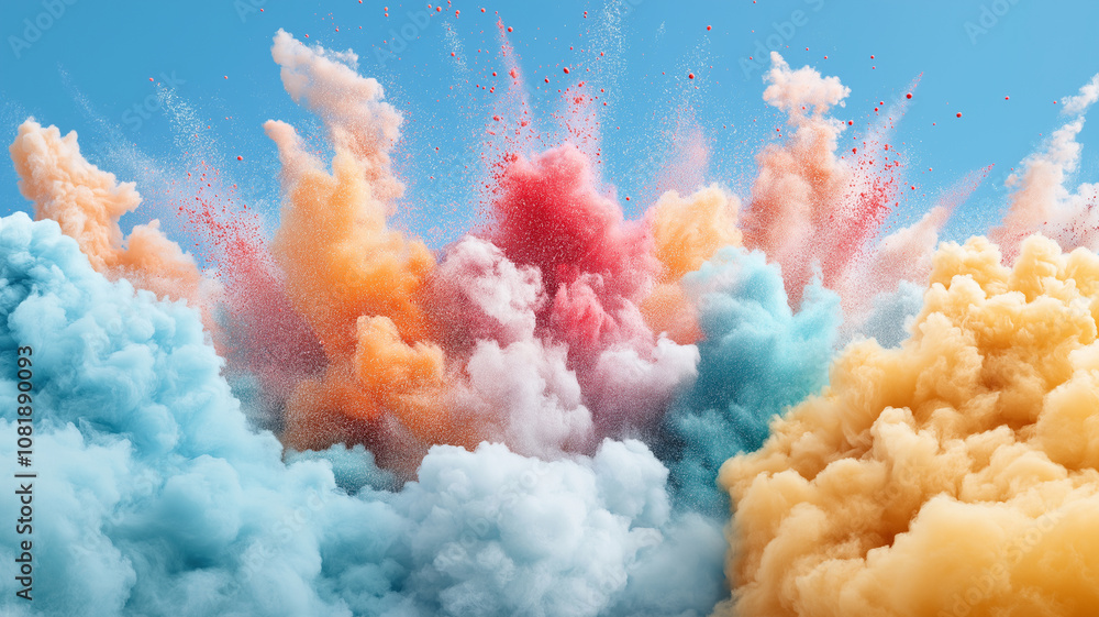 Aufkleber vibrant explosion of colorful smoke clouds in various shades, creating dynamic scene