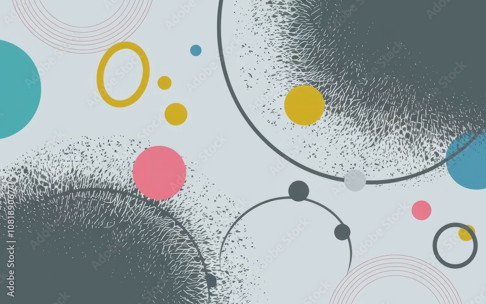 Poster abstract geometric design. colorful circles and textured patterns create a vibrant, modern aesthetic