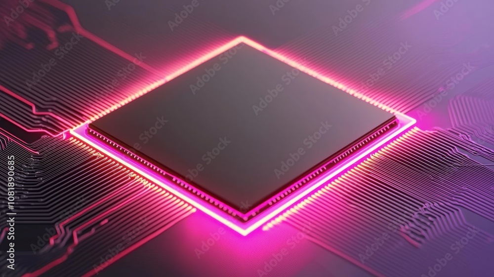 Poster quantum computing of cryptography concept. a sleek microchip with glowing edges on a circuit board b