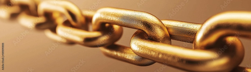 Poster quantum computing of cryptography concept. a close-up of a gold chain link, showcasing its detailed 