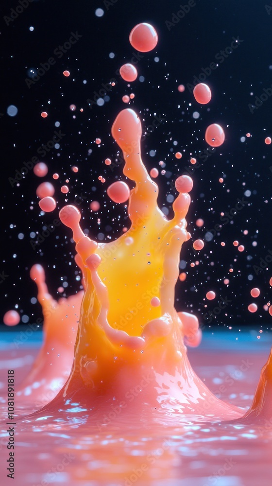 Poster vibrant splash of liquid in dynamic motion, showcasing color and form.