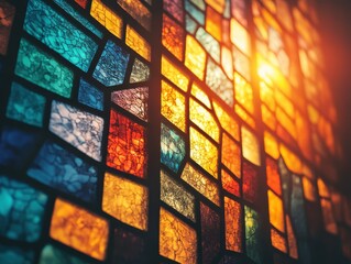 glass, close up, focus on, copy space, vivid colors, double exposure silhouette with shattered glass reflecting light