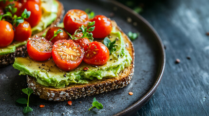 Brain nourishing food; Whole grain toast topped with smashed avocado and cheese