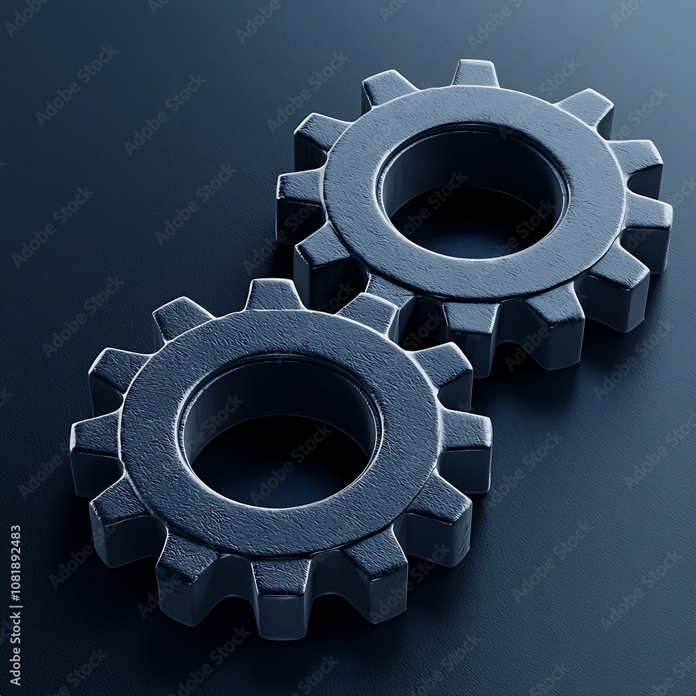 Poster two metallic gears on a smooth surface showcasing industrial design and engineering precision with m