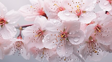 Delicate cherry blossoms in morning dew