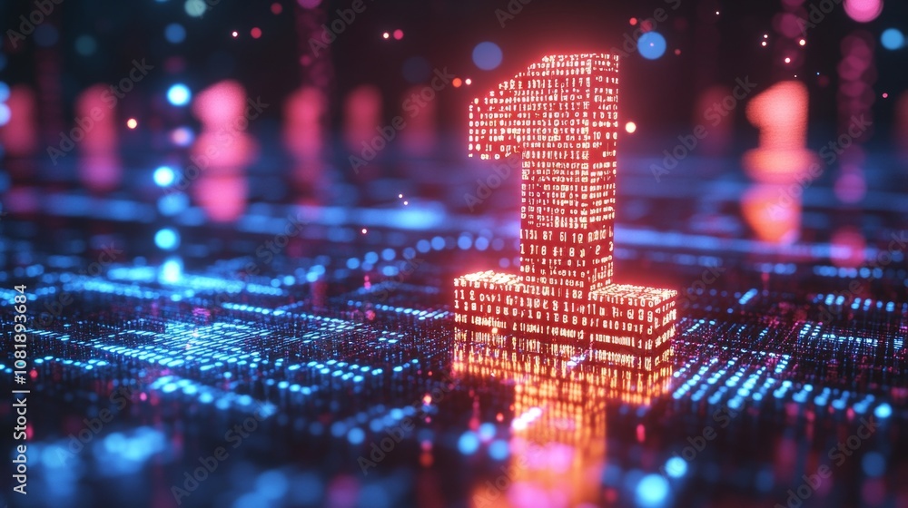 Aufkleber digital representation of the number one in vibrant binary code illuminated with colorful lights at 