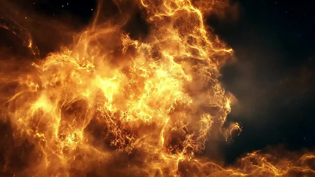 A vibrant depiction of cosmic energy, showcasing swirling flames and luminous gases, representing the dynamic nature of the universe.