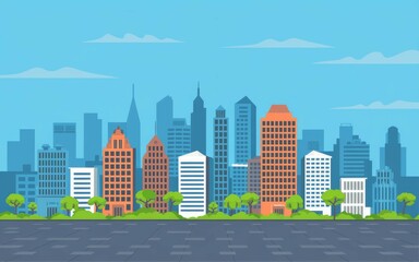 Cityscape skyline panorama. Vibrant city view, modern buildings, and green spaces evoke a feeling of urban progress and tranquility.