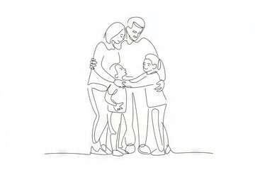 Family love embrace. Happy family of four, parents and children, embracing in a heartwarming hug.  Symbolizes unity, togetherness, and unconditional love.