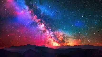 Naklejka premium Colorful milkyway galaxy night stars landscape