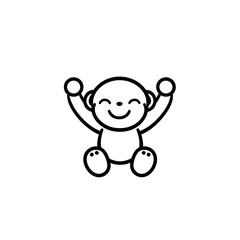Obraz premium Joyful cartoon baby character with raised arms expressing happiness and excitement, perfect for use in children's products, illustrations, and educational materials.