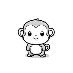 Obraz premium Cute cartoon monkey character with simple design, smiling face, round body, and playful personality on a clean white background, perfect for children's content and playful themes.