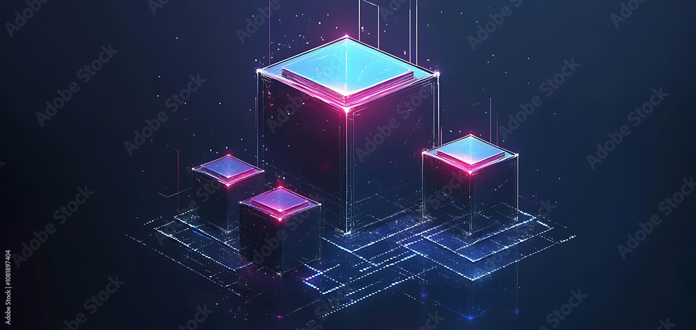 Aufkleber innovative blockchain structure virtual space digital art futuristic environment conceptual viewpoin