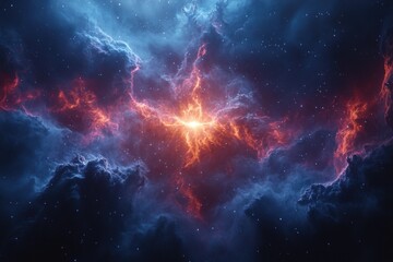 Obraz premium the dark red star shaped nebula showing a small pinkflame