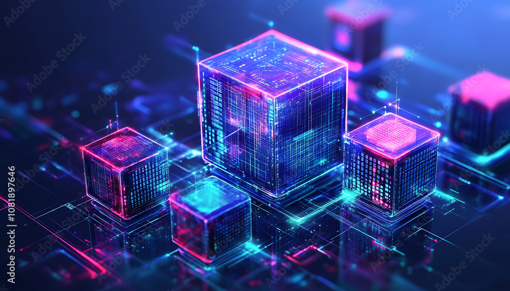 Aufkleber blockchain technology innovation digital space 3d visualization futuristic environment close-up view