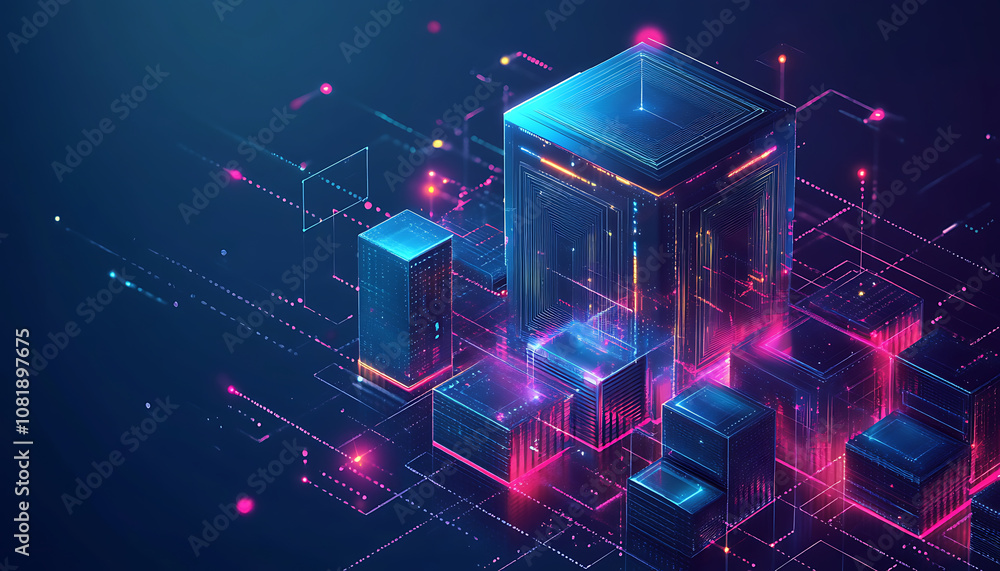Aufkleber blockchain technology innovations digital space 3d visualization futuristic environment abstract vie