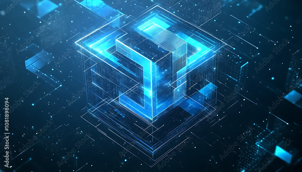 Poster exploring blockchain technology trust in digital blocks virtual environment graphic representation f
