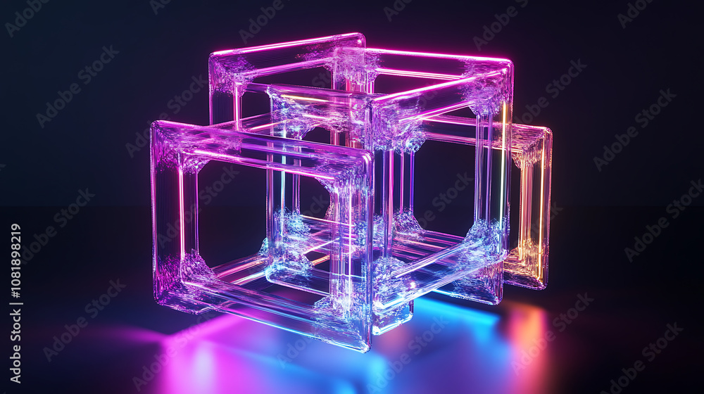 Poster innovative blockchain technology showcase digital environment 3d render futuristic lighting abstract