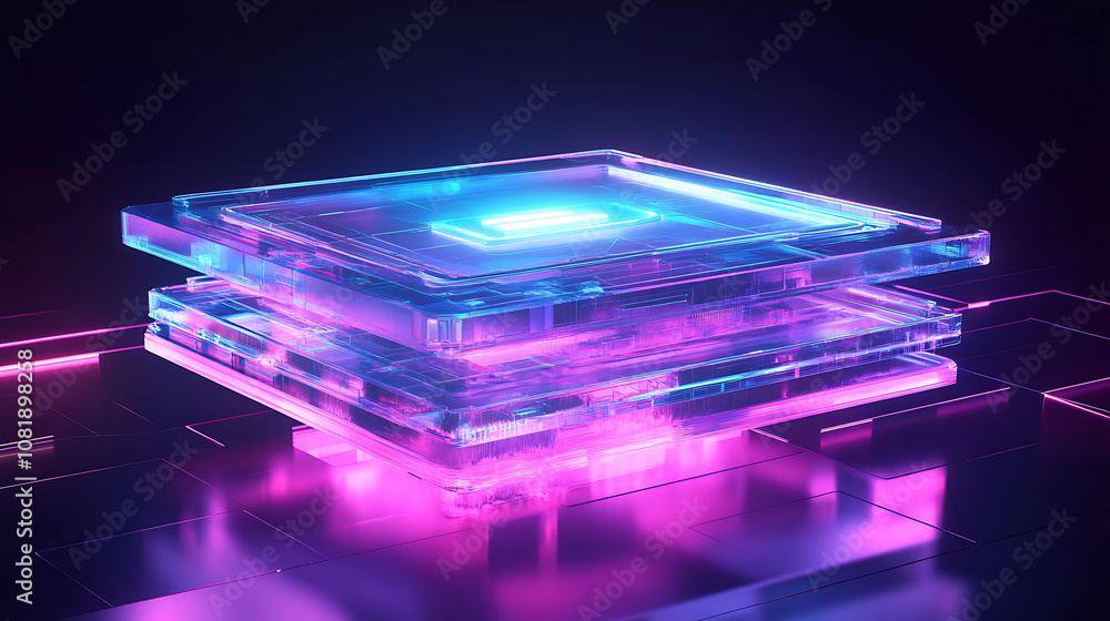 Poster blockchain technology innovation digital space 3d visualization abstract environment futuristic view