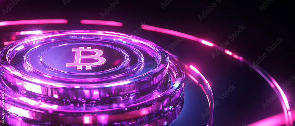Poster cryptocurrency revolution bitcoin block digital realm graphic design futuristic environment close-up