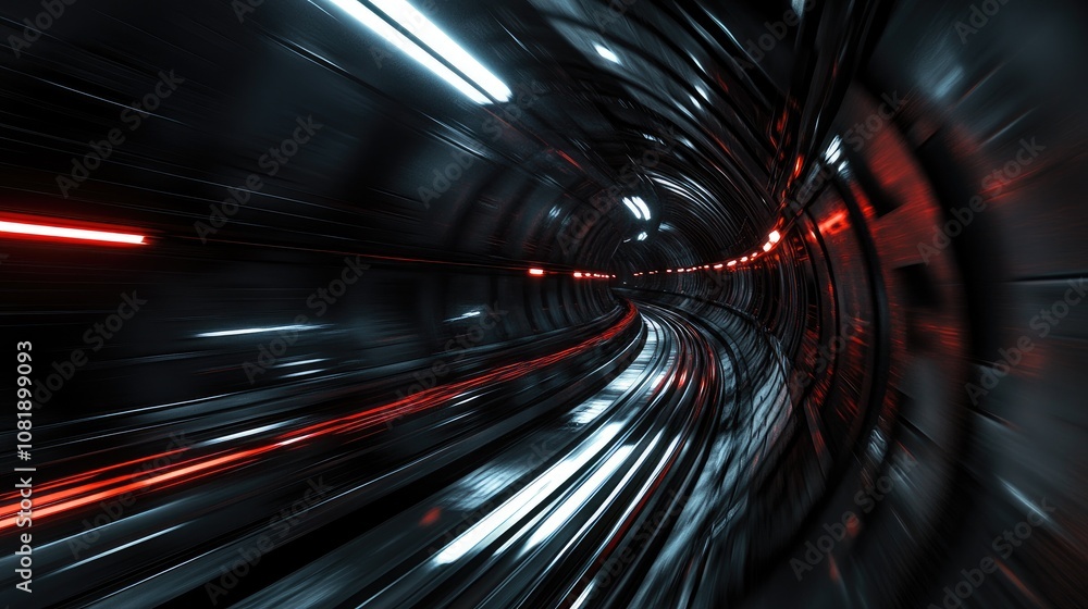 Poster dynamic abstract of a futuristic tunnel with motion blur effects showcasing smooth curves and vibran