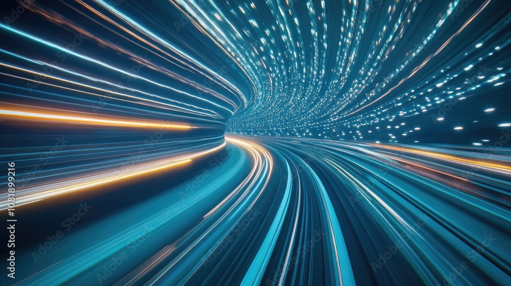 Poster dynamic abstract background with light trails and motion blur depicting speed and technology in a fu