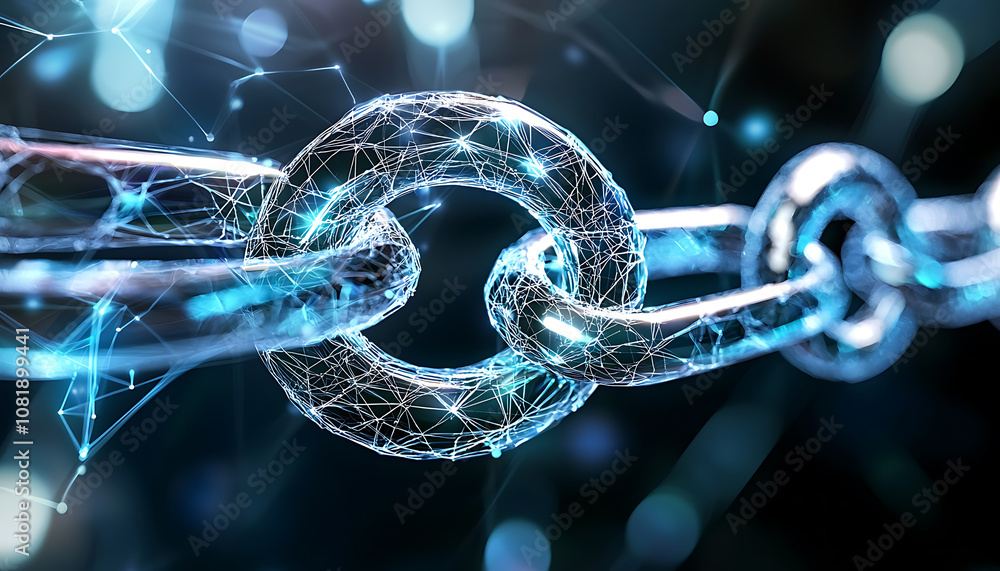 Poster blockchain technology action digital network visual representation abstract environment close-up vie