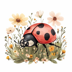 Adorable Ladybug Illustration for Kids’ Nature-Themed Decor, generated ai