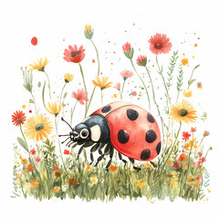Adorable Ladybug Illustration for Kids’ Nature-Themed Decor, generated ai