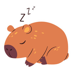 Flat vector illustration in a simple children's style. Cute capybara sleeping on white background . Vector illustration